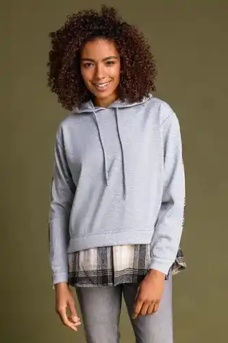 Roman Roman contrast check print hoodie in grey female offer