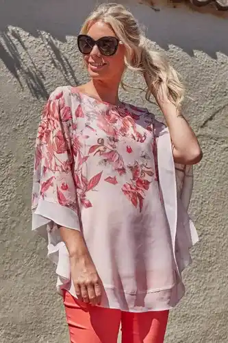 Roman Roman sparkle embellished floral overlay top in light pink female offer
