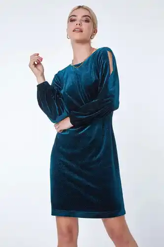 Roman Dusk fashion split sleeve velvet mini dress in teal female offer