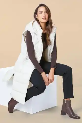 Roman Roman longline quilted borg neck gilet in ivory female offer