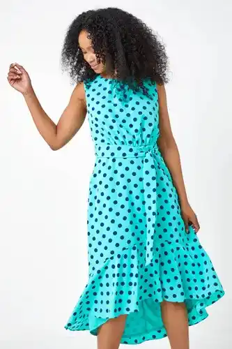Roman Roman petite roman originals petite polka dot belted dress in mint - size 14 female offer