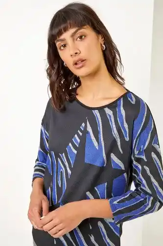 Roman Roman star print stretch jersey top in blue female offer