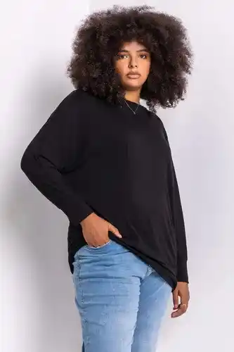 Roman Roman curve curve crew neck long sleeve top in black female offer