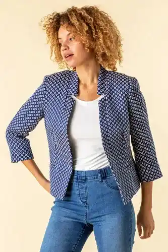 Roman Roman jacquard print notch neck jacket in navy female offer