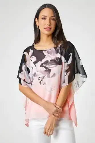 Roman Roman floral border print overlay top in light pink female offer