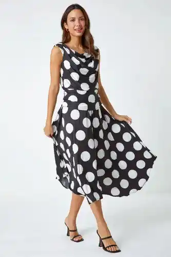 Roman Roman spot print cowl neck midi dress in black female offer