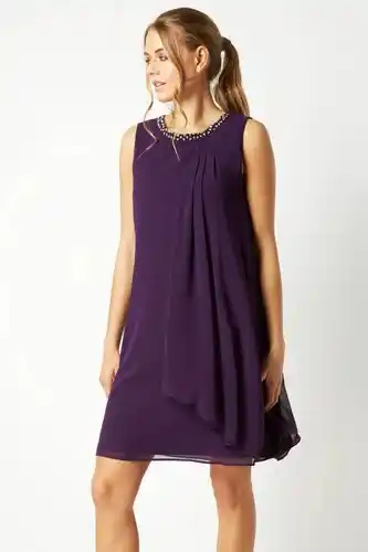 Roman Roman embellished neck swing dress in plum female offer