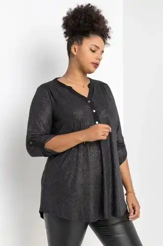Roman Roman curve curve glitter stripe button detail top in silver female offer