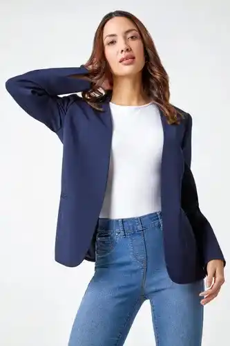 Roman smart collar longline blazer jacket in navy female