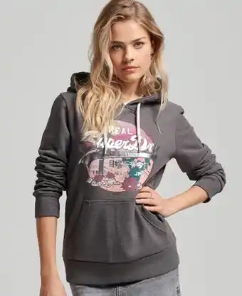 Superdry Superdry women's vintage logo narrative hoodie black / vintage black marl offer