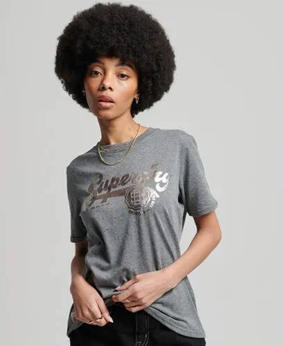 Superdry Superdry women's vintage script style college t-shirt grey / rich charcoal marl offer