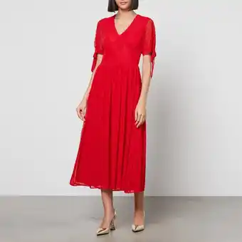 Never fully dressed red heart flocked chiffon midi dress