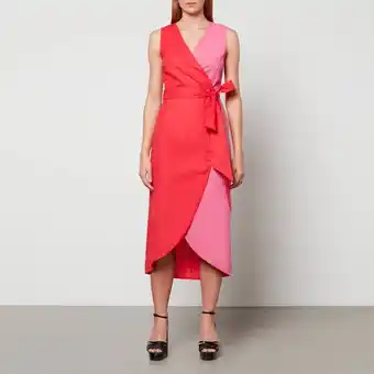 The Hut Never fully dressed colour-blocked linen-blend wrap midi dress offer