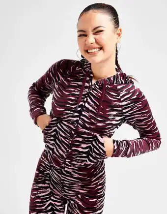 JD Sports Juicy couture diamante velour animal print hoodie - pink - womens offer