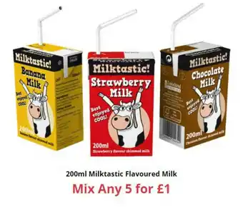 Farmfoods 200ml Milktastic Flavoured Milk Mix Any 5 offer