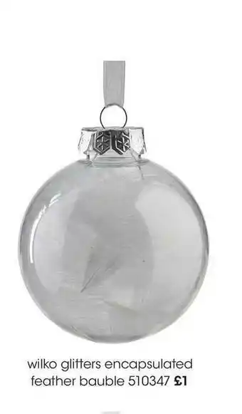 Wilko Wilko Glitters Encapsulated Feather Bauble offer