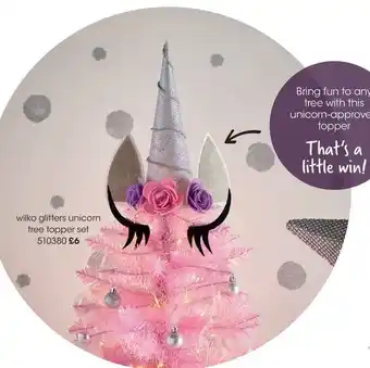 Wilko Glitters Unicorn Tree Topper Set 510380