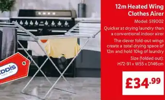 Lidl 12m Heated Wing Clothes Airer offer