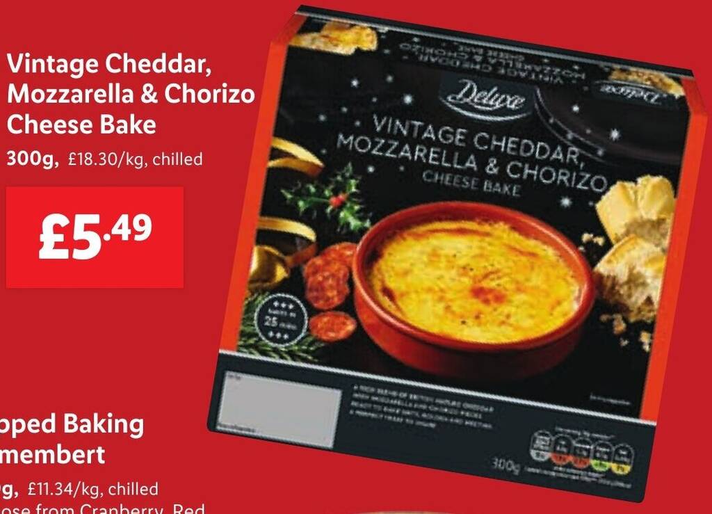 Vintage Cheddar, Mozzarella & Chorizo Cheese Bake offer at Lidl