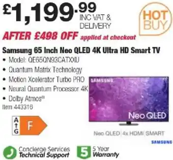 Costco Samsung 65 Inch Neo QLED 4K Ultra HD Smart TV offer