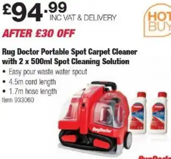 Costco Rug Doctor Portable Spot Carpet Cleaner with 2 x 500ml Spot Cleaning Solution offer