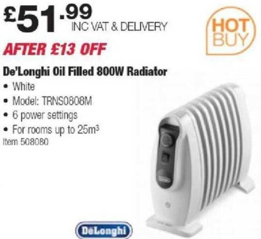 Costco De'Longhi Oil Filled 800W Radiator offer
