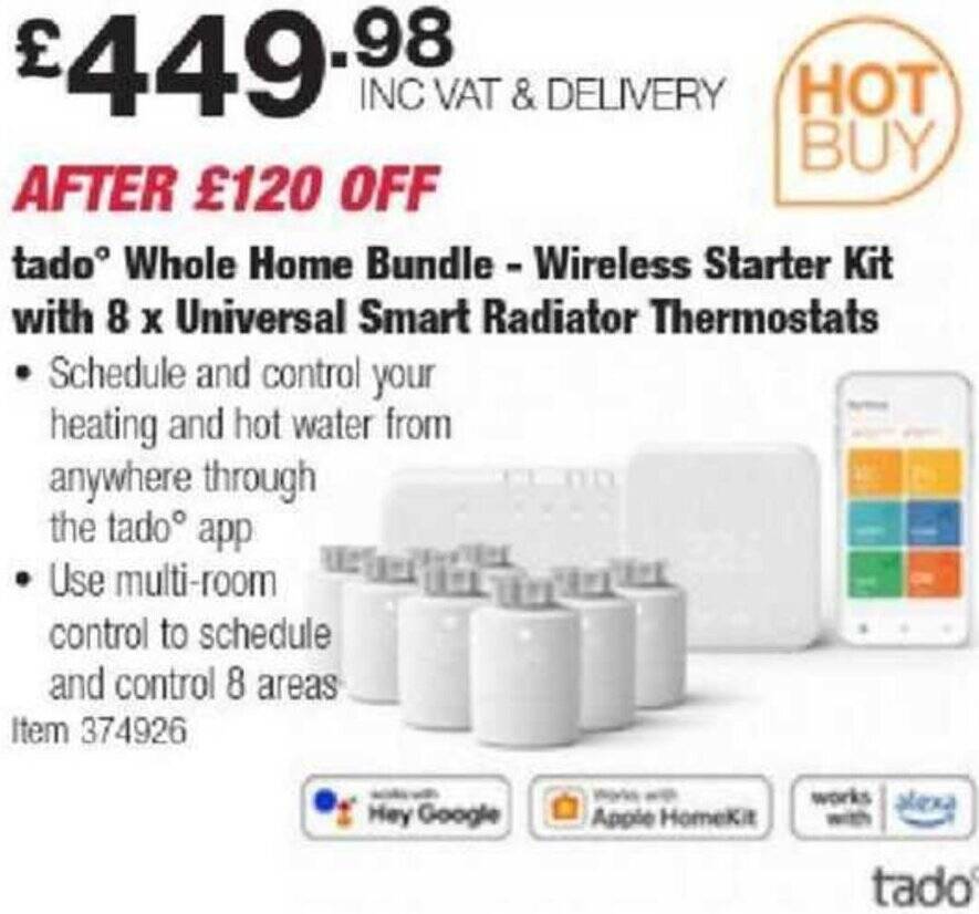 Costco tado Whole Home Bundle - Wireless Starter Kit with 8 x Universal Smart Radiator Thermostats offer
