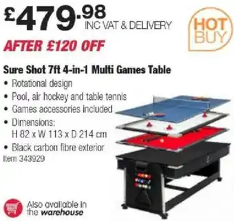 Costco Sure Shot 7ft 4-in-1 Multi Games Table offer