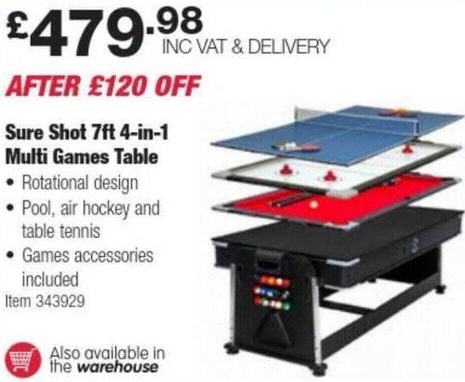 Costco Sure Shot 7ft 4-in-1 Multi Games Table offer