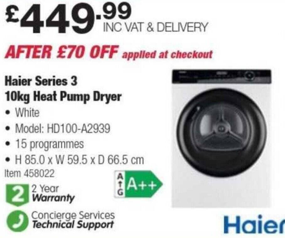 Costco Haier Series 3 10kg Heat Pump Dryer offer