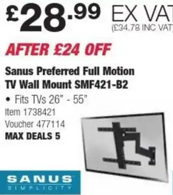 Costco Sanus Preferred Full Motion TV Wall Mount SMF421-B2 offer