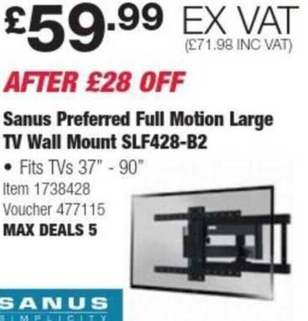Costco Sanus Preferred Full Motion Large TV Wall Mount SLF428-B2 offer