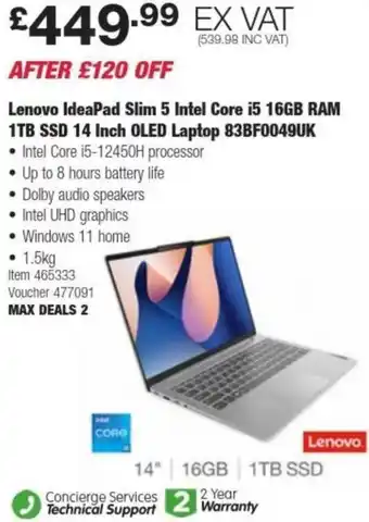 Costco Lenovo IdeaPad Slim 5 Intel Core i5 16GB RAM 1TB SSD 14 Inch OLED Laptop 83BF0049UK offer
