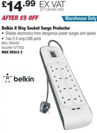 Costco Belkin 8 Way Socket Surge Protector offer