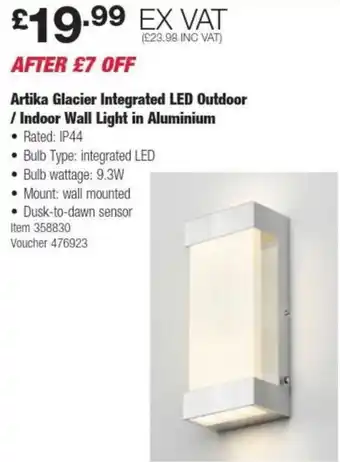 Costco Artika Glacier Integrated LED Outdoor /Indoor Wall Light in Aluminium offer