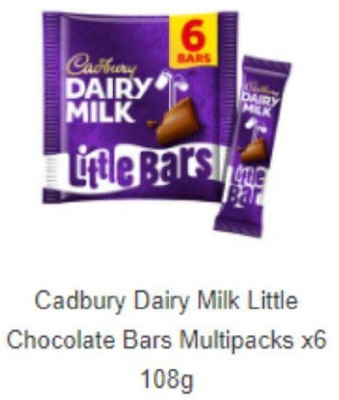 Sainsbury's Cadbury Dairy Milk Little Chocolate Bars Multipacks x6 108g offer