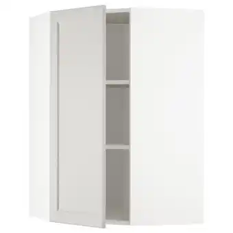 IKEA Metod corner wall cabinet with shelves, white/lerhyttan light grey, 68x100 cm offer