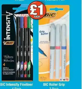 Poundland Bic Intensity Fineliner, Bic Roller Grip offer