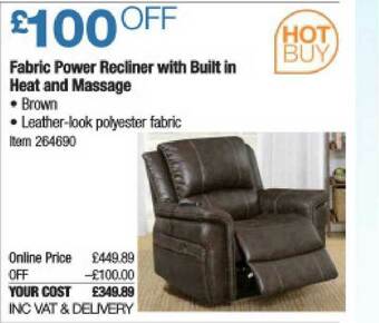 Costco Fabric Power Recliner With Built In Heat And Massage offer