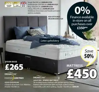 JYSK Dreamzone Gold D10 Divan Or Dreamzone Gold S85 - Spring Mattress Save 50% offer