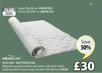 JYSK Dreamzon Plus T40 - Mattress Pad Save 50% Korting offer