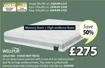 JYSK Wellpur Gold F85 - Foam Mattress Save 50% Korting offer