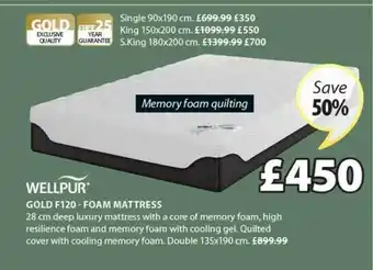 JYSK Wellpur Gold F120 - Foam Mattress Save 50% offer