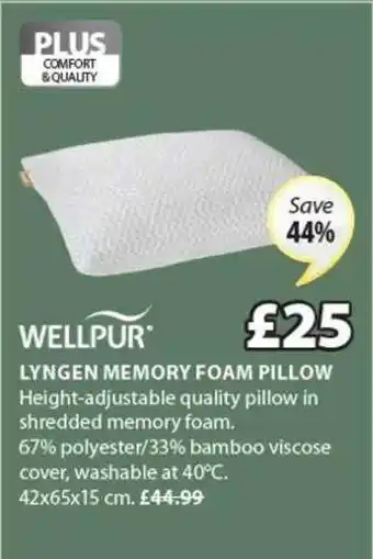 JYSK Wellpur Lyngen Memory Foam Pillow Save 44% Korting offer