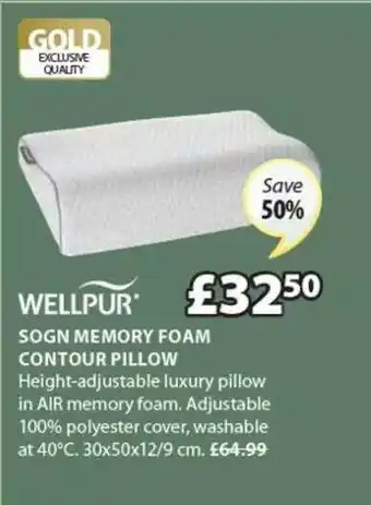 JYSK Wellpur Sogn Memory Foam Contour Pillow Save 50% offer