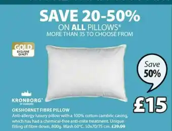 JYSK Okshornet Fibre Pillow Save 50% offer