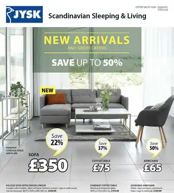 JYSK Pandrup Console Table, Falslev Sofa With Chaise Longue, Pandrup Coffee Table Or Udsbjerg Armchair Save 22% - 50% offer