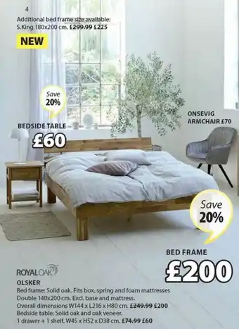 JYSK Royal Oak Olsker, Bedside Table, Onsevig Armchair offer