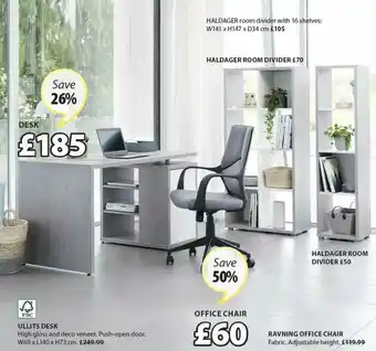 JYSK Ullits Desk, Office Chair, Ravning Office Chair, Haldager Room Divider, Desk, Haldager Room Divider offer