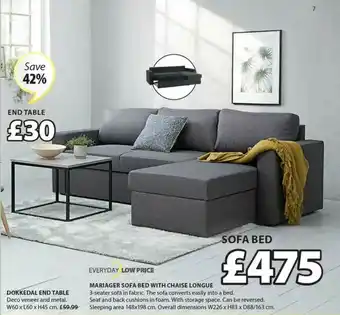 JYSK Dokkedal End Table, Mariager Sofa Bed With Chaise Longue offer